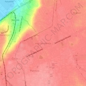 Carte topographique Hoji-Ya-Henda, altitude, relief