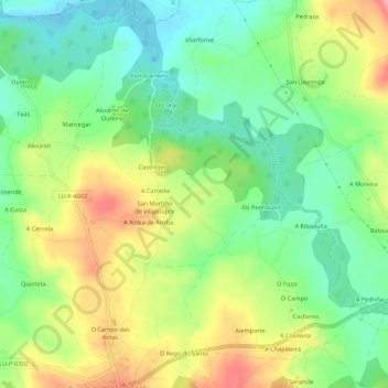 Carte topographique Vilapoupre, altitude, relief