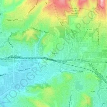 Carte topographique El Sueno, altitude, relief
