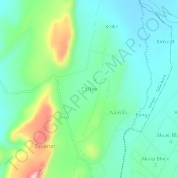 Carte topographique Coffee, altitude, relief