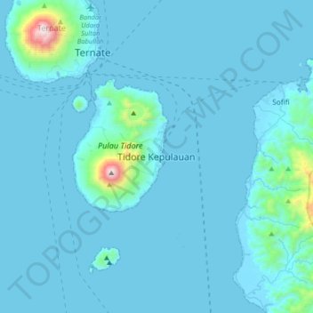 Carte topographique Tidore Kepulauan, altitude, relief