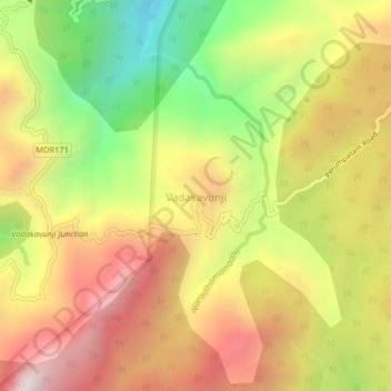 Carte topographique Vadakavunji, altitude, relief