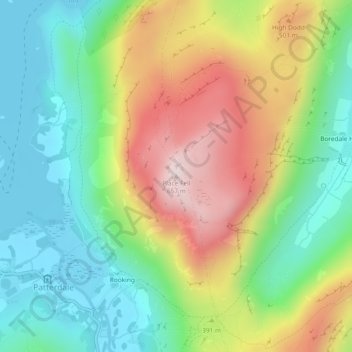 Carte topographique Place Fell, altitude, relief