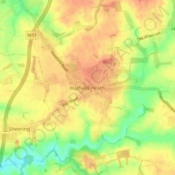 Carte topographique Hatfield Heath, altitude, relief