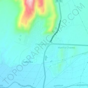 Carte topographique Ciudad de Dios, altitude, relief