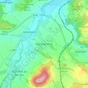 Carte topographique Hammersfeld, altitude, relief