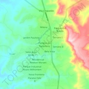 Carte topographique Paraíso do Tocantins, altitude, relief