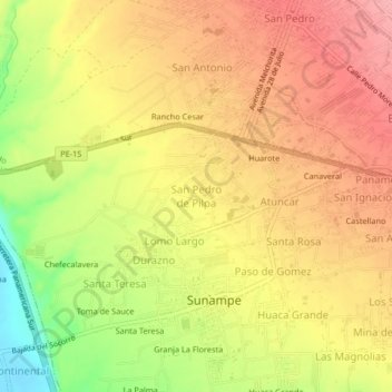 Carte topographique San Pedro de Pilpa, altitude, relief