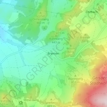 Carte topographique Bremen, altitude, relief