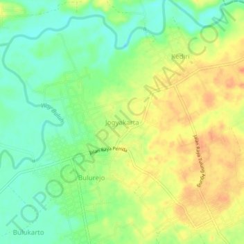 Carte topographique Jogyakarta, altitude, relief