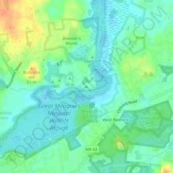 Carte topographique Balls Hill, altitude, relief