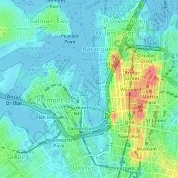 Carte topographique Darling Harbour, altitude, relief