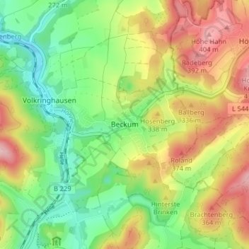 Carte topographique Beckum, altitude, relief