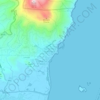 Carte topographique Santa Maria Navarrese, altitude, relief