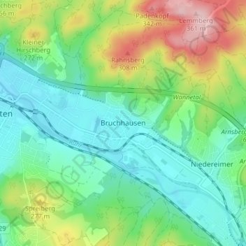 Carte topographique Bruchhausen, altitude, relief