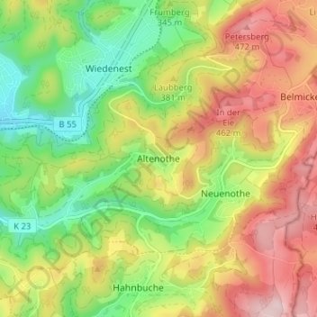Carte topographique Altenothe, altitude, relief