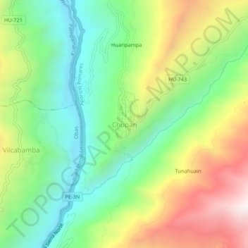 Carte topographique Chupan, altitude, relief
