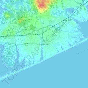 Carte topographique Southampton, altitude, relief