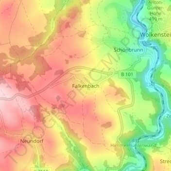 Carte topographique Falkenbach, altitude, relief