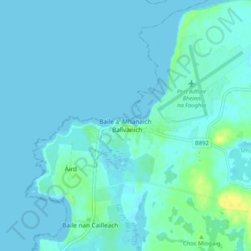 Carte topographique Balivanich, altitude, relief