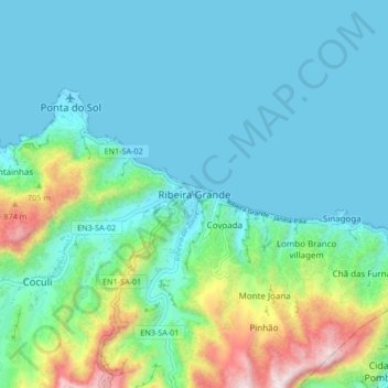 Carte topographique Ribeira Grande, altitude, relief