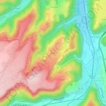 Carte topographique Bussac, altitude, relief