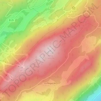 Carte topographique Le Crêt Pela, altitude, relief