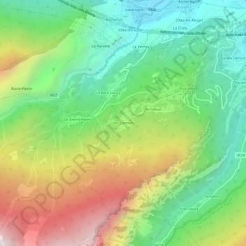 Carte topographique Les Combes, altitude, relief