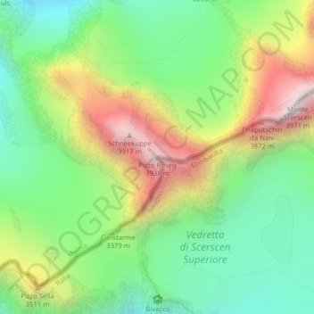 Carte topographique Pizzo Roseg, altitude, relief