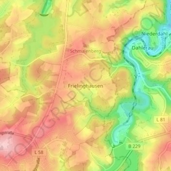Carte topographique Frielinghausen, altitude, relief