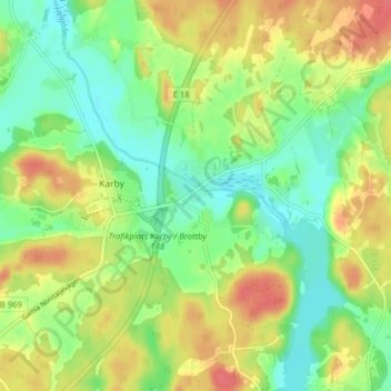 Carte topographique Brottby, altitude, relief