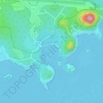 Carte topographique Baía Sueste, altitude, relief