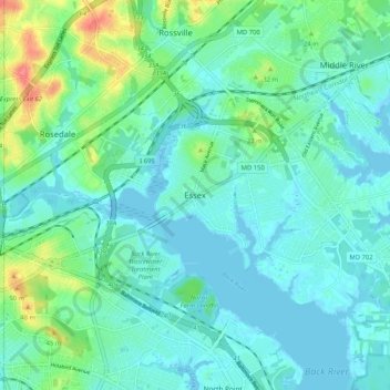 Carte topographique Essex, altitude, relief