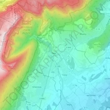 Carte topographique Gex, altitude, relief