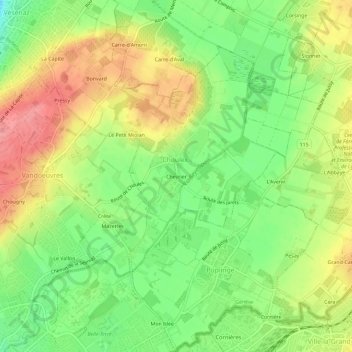 Carte topographique Chevrier, altitude, relief
