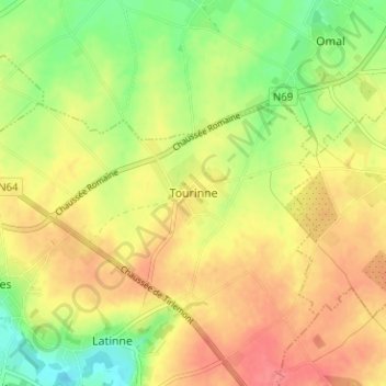 Carte topographique Tourinne, altitude, relief