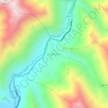 Carte topographique Huamboy, altitude, relief
