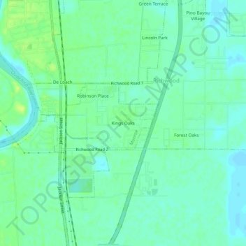 Carte topographique Kings Oaks, altitude, relief