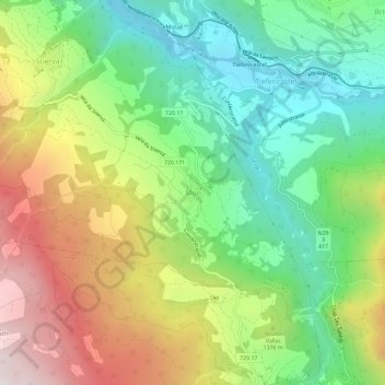 Carte topographique Mon, altitude, relief