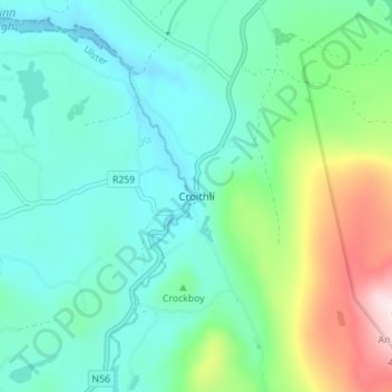 Carte topographique Crolly, altitude, relief