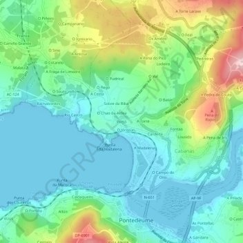Carte topographique Porto, altitude, relief