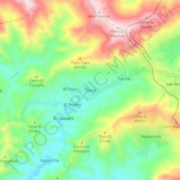 Carte topographique Tiara, altitude, relief