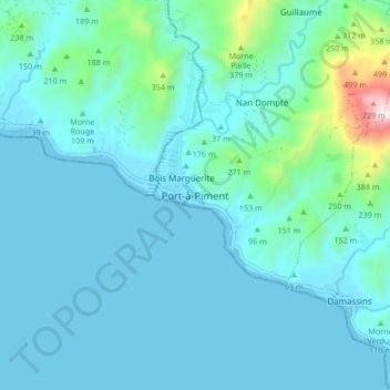 Carte topographique Port-à-Piment, altitude, relief