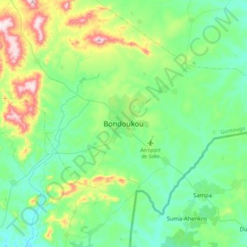 Carte topographique Bondoukou, altitude, relief