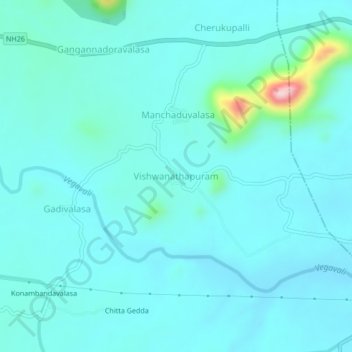 Carte topographique Vishwanathapuram, altitude, relief