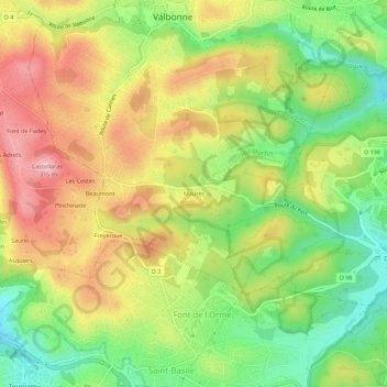 Carte topographique Maures, altitude, relief