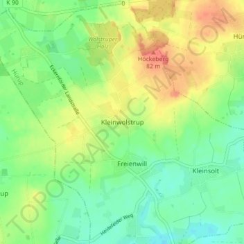 Carte topographique Kleinwolstrup, altitude, relief
