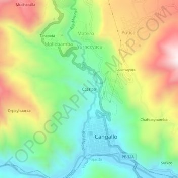 Carte topographique Ccaripo, altitude, relief