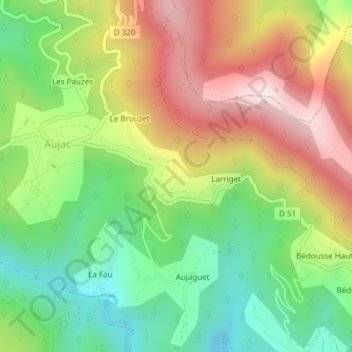 Carte topographique Château du Cheylard d’Aujac, altitude, relief