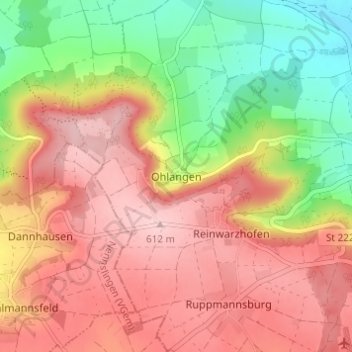 Carte topographique Ohlangen, altitude, relief